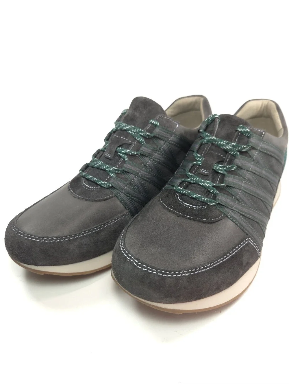 Dansko Gabi Charcoal Gray Leather Lace‑Up Sneakers w/ Emerald Accents Sz 9.5